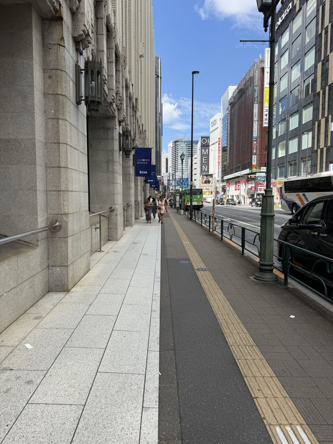Walking along Meiji-dori past Isetan